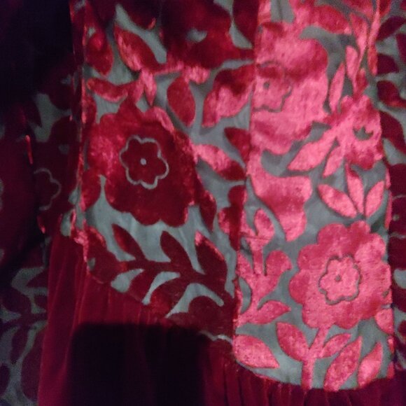 Cachet by Bari Protas Deep Burgundy Burnout Velvet Vintage Maxi Dress  13/14 - Picture 12 of 15